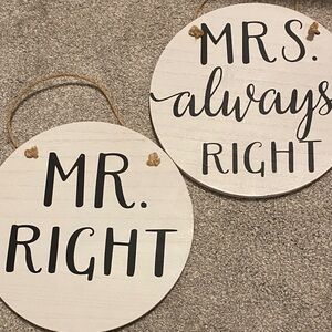 Mr. and Mrs. Right Hanging Signs